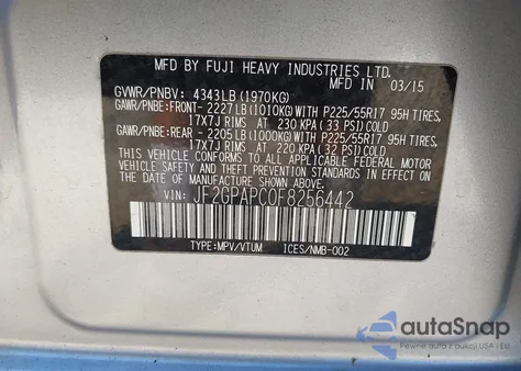 2015 Subaru Xv Crosstrek 2.0I Limited z USA, uszkodzony, nr VIN JF2GPAPC0F8256442